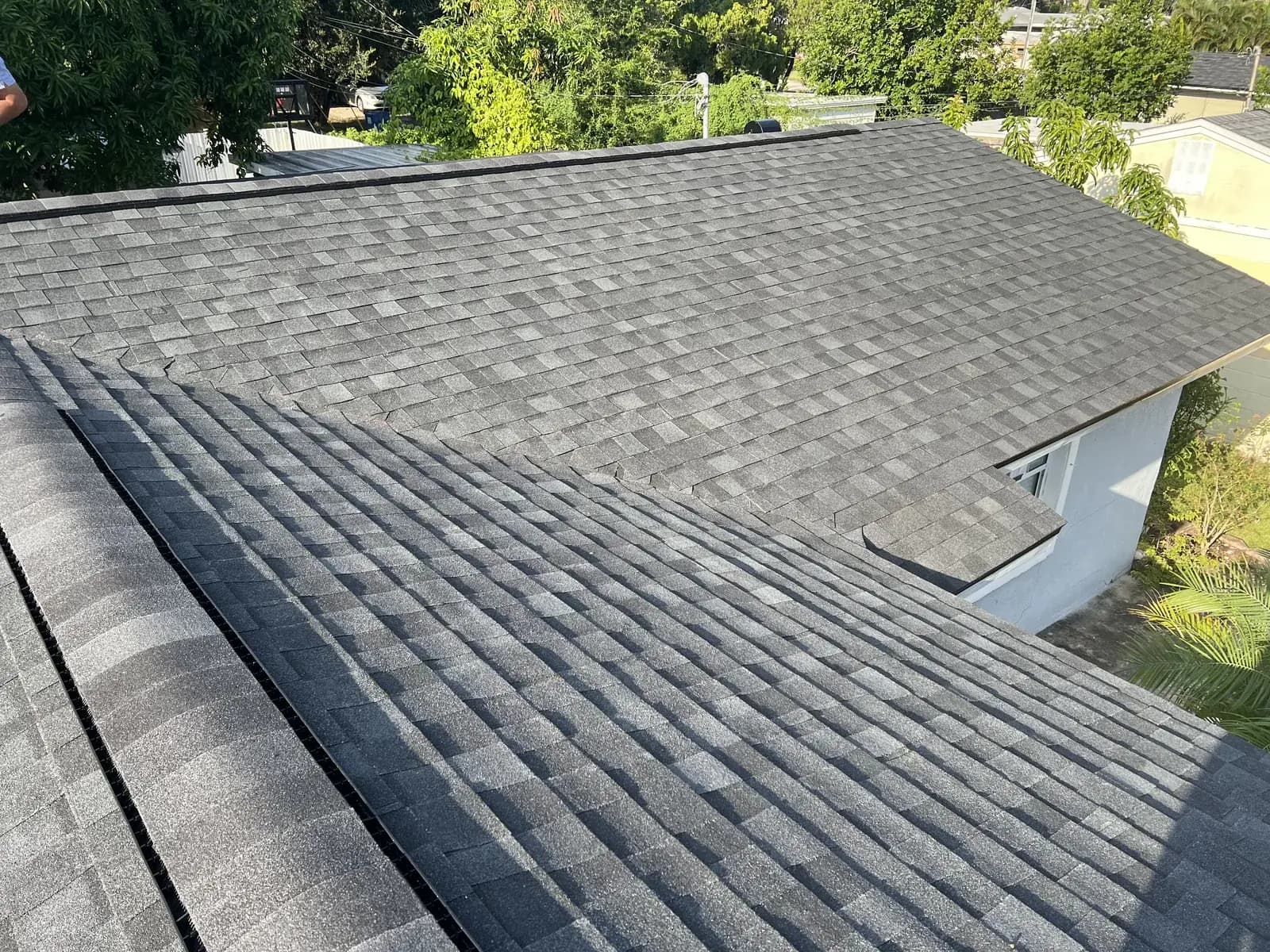 Close detail of freshly installed architectural shingles